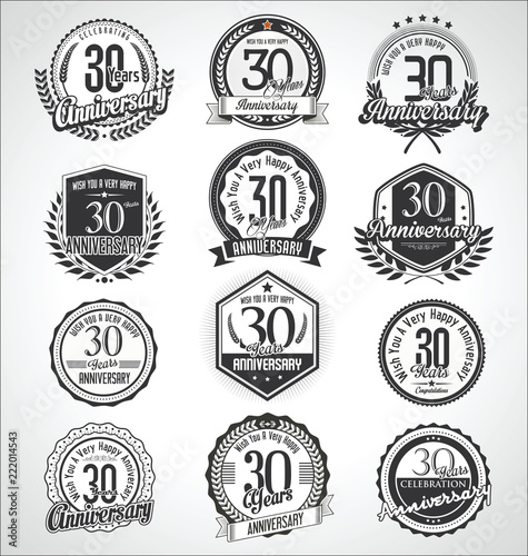 Retro vintage anniversary badges and labels collection 