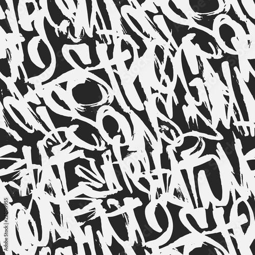 Vector graffiti grunge tags seamless pattern, print design.