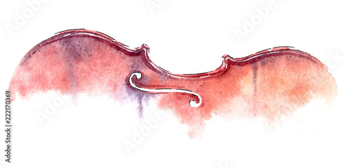 wet wash watercolor violin on white background with clipping path