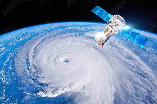 Research, probing, monitoring hurricane Florence. Satellite above the Earth makes measurements of the weather parameters. Elements of this image furnished by NASA.