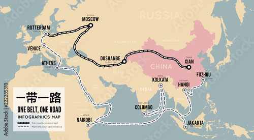 One belt one road. New Chinese trade silk road. Vector map infographics