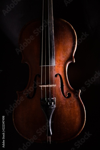 Front View of a Violin, Isolated on Black