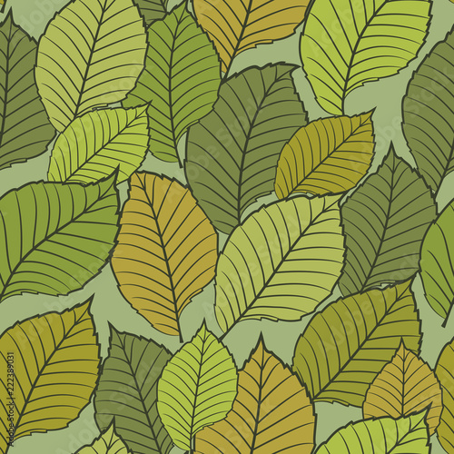 Seamless floral pattern with abstract leaves in green colors