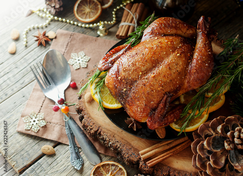 Baked turkey for Christmas Dinner or New Year space for text