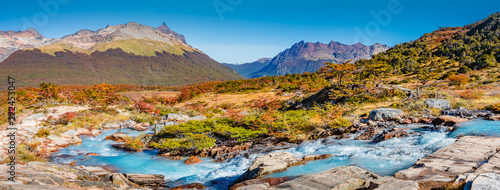 Beautiful landscape of lenga forest, mountains at Tierra del Fuego National Park, Patagonia
