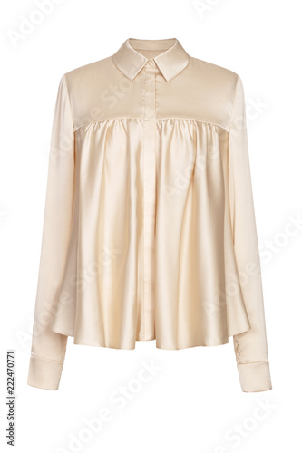 Women's silk beige blouse isolated on white background.