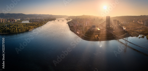 View of Krasnoyarsk and the Yenisei river from a height