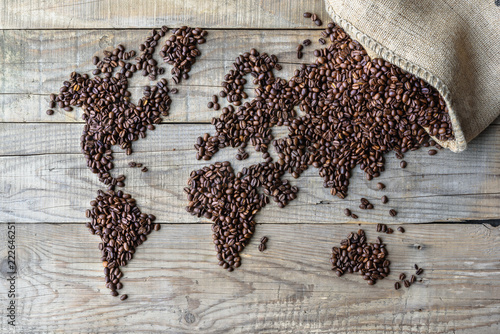 World of Coffee - fresh roasted coffee beans conceptual background