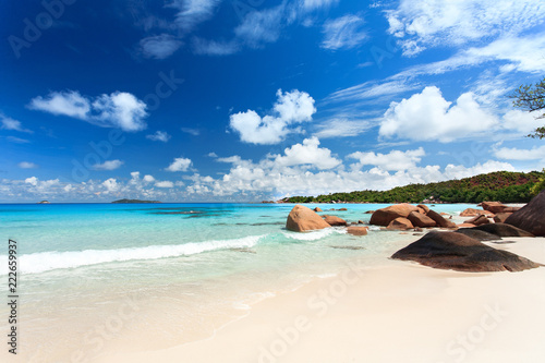 Seychelles Beach with white Sand and blue water