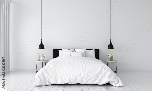 white bedroom interior for mockup, 3D rendering