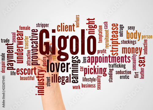 Gigolo word cloud and hand with marker concept