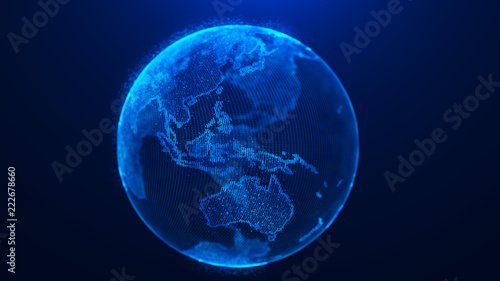 Global planet background. Global network planet Earth. 3D rendering. World map point.