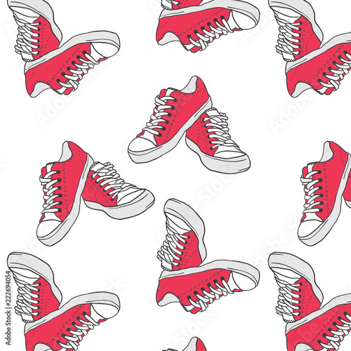 Seamless pattern with red sneakers