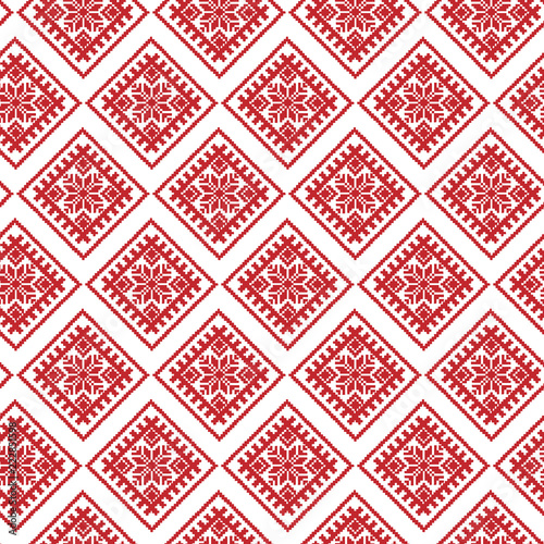 Red Traditional Ethnic Latvian Ornament. Christmas Seamless Pattern
