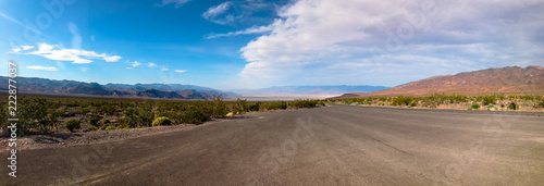 Panoramic landscape with road in Death Valley. USA. 