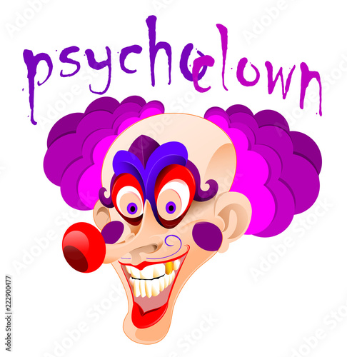 Psycho clown laughing hysterical a crazy and scary laugh. Joke murderer in disguise.