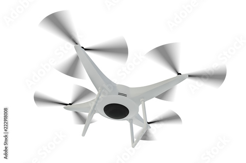 Flying drone isolated on white background