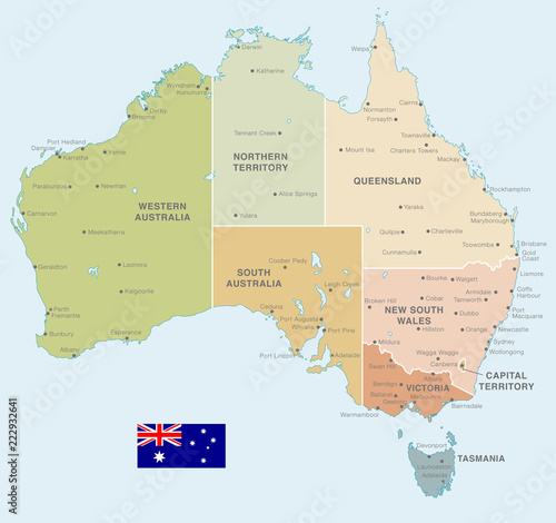 Colorful Vector Map of Australia