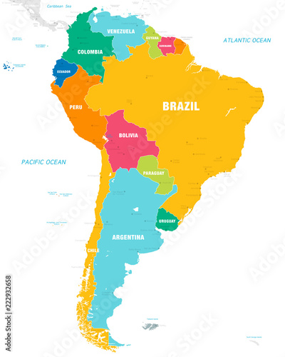 Colorful Vector map of South America
