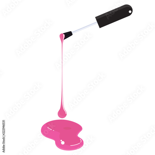 Nail varnish drips from the brush. Means for the care of nails. Beauty and hygiene of women hands. Flat vector cartoon illustration. Objects isolated on white background.