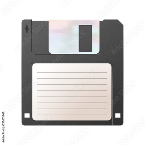 Realistic detailed floppy-disk, retro object isolated on white