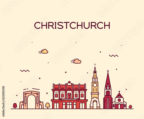 Christchurch city skyline, New Zealand vector line