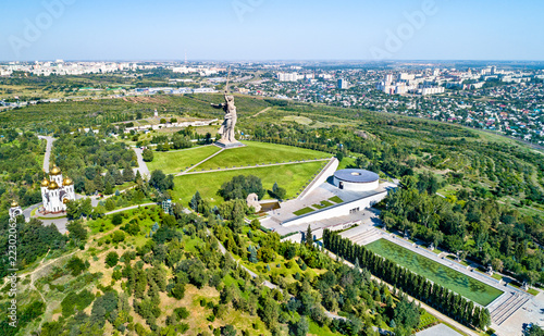 View of Mamayev Kurgan, a hill with a memorial complex commemorating the Battle of Stalingrad. Volgograd, Russia