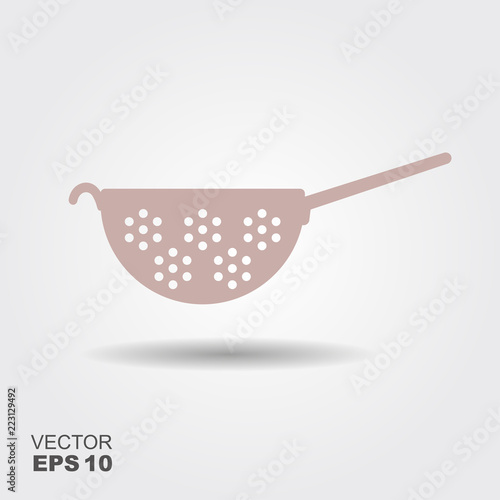 Kitchen colander flat icon. Vector illustration with shadow