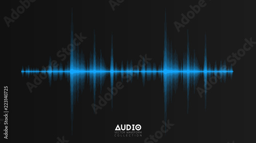Vector echo audio wavefrom. Abstract music waves oscillation. Futuristic sound wave visualization. Synthetic music technology sample. Tune print with blurred bars.