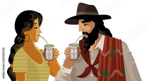 man and woman drinking hot tea yerba mate