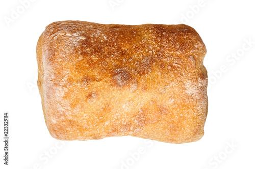 traditional italian wheat bread ciabatta cooked with olive oil isolated on white background. Top view
