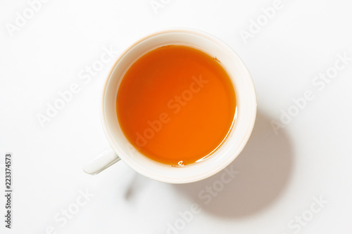 a strong refreshing Cup of tea background photo view from the top