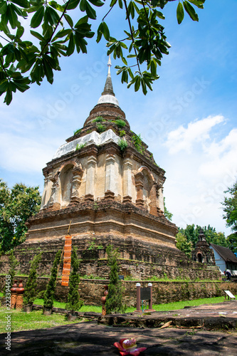 Ancient pagod at Wat Chet Yot, old buddhist temple in Chiang Mai in northern Thailand