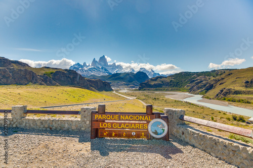 Entrance gate to Los Glaciares national park in Patagonia