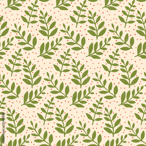 Christmas Holiday Seamless Pattern with Leaves. Xmas winter poster collection