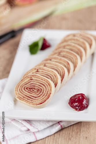 Bolo de rolo (swiss roll, roll cake) typical Brazilian dessert.