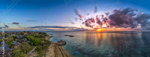 Sanur Beach in sunrise with Traditional Balinese Fishing Boats, Bali, Indonesia..