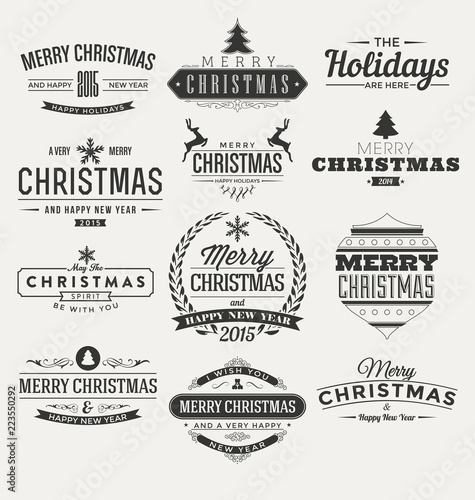 Vintage Christmas insignia set. Vector design elements, business signs, labels, badges collection