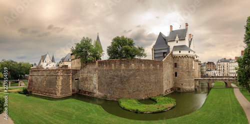 Beautiful panoramic cityscape view of The Château des ducs de Bretagne (Castle of the Dukes of Brittany) a large castle located in the city of Nantes, France