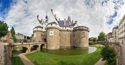 Beautiful panoramic cityscape view of The Château des ducs de Bretagne (Castle of the Dukes of Brittany) a large castle located in the city of Nantes, France