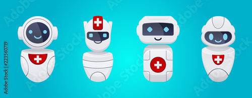Medical cute chat bot characters set. 