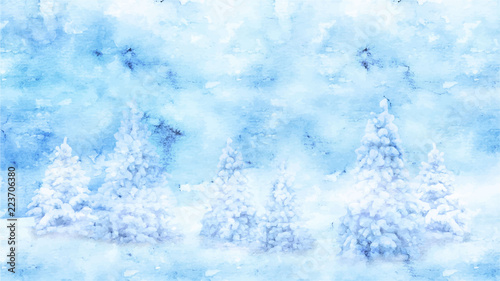 Watercolor Winter landscape