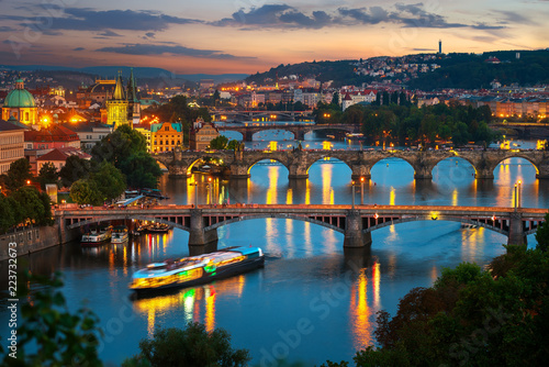 Illuminated bridges in Prague