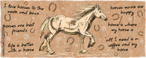 Taza horse lover. Ilustración para sublimar en taza mug.