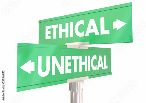 Ethical Vs Unethical Behavior Choices 2 Two Road Signs 3d Illustration