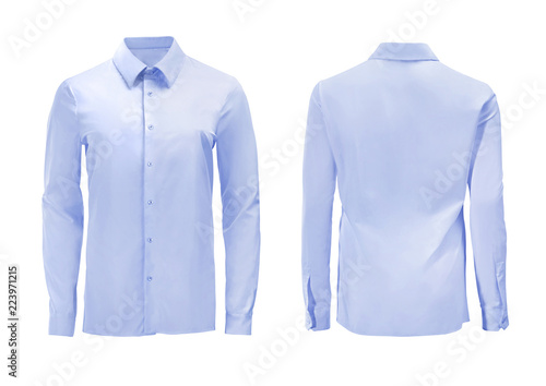 Blue color formal shirt with button down collar isolated on white