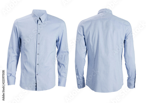 Blue formal shirt with button down collar isolated on white