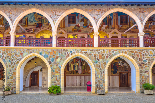 Arcade with golden mosaics in monastery