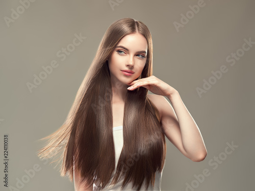 Long smooth hair woman brunette with healthy hairstyle