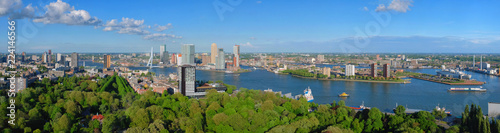 Aerial panorama of Rotterdam city and the Erasmus bridge 